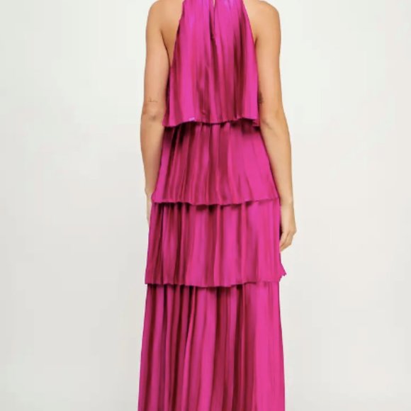 NWT | Strut & Bolt | Pleated Satin Tiered Maxi Dress - Picture 5 of 5